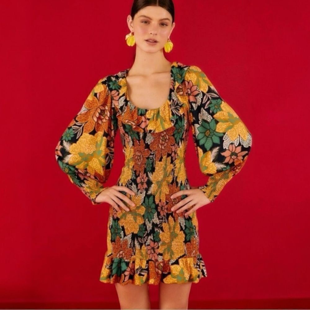 NWT Farm Rio Dress Black Garden Lenzing Ecovero Viscose Mini Size Small